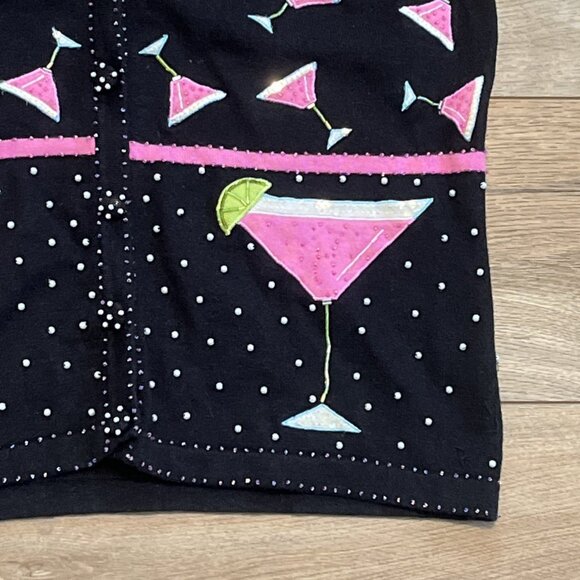 Berek Cosmo Cocktail Sweater Vest SZ Small Button Up Black Pink Martini y2k Vtg - Picture 4 of 10